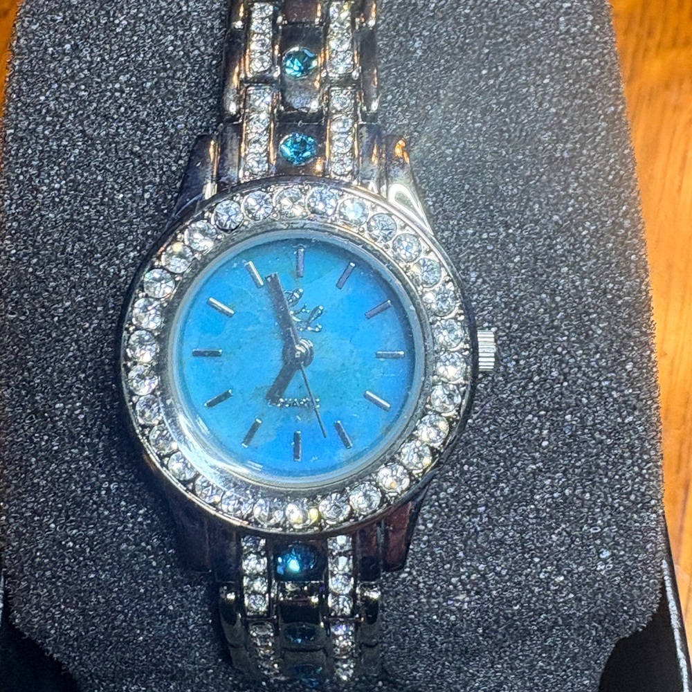 Vintage Silver and Blue Rhinestone Watch